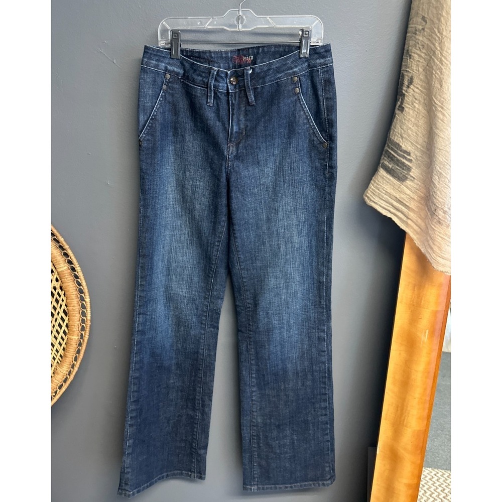 Vintage Y2K Worn Wide Straight Jeans Womens Size 4 Denim Dark Wash Flap Pocket‎